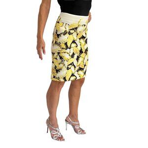Opening Ceremony Pencil Skirt Knee Length Floral Yellow Black White Small